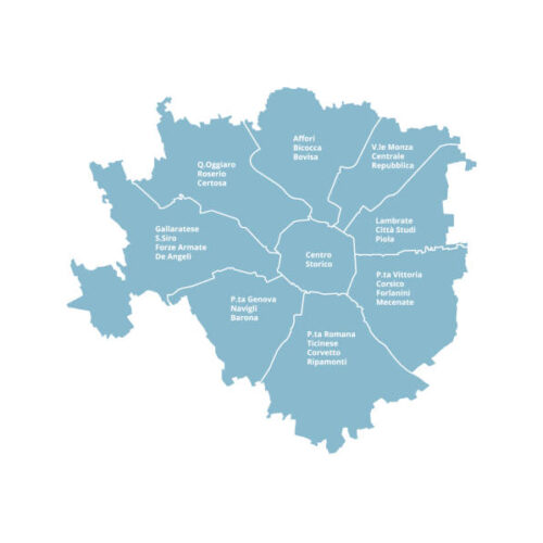 Vector map of the metropolitan city of Milan with zones, Italy.